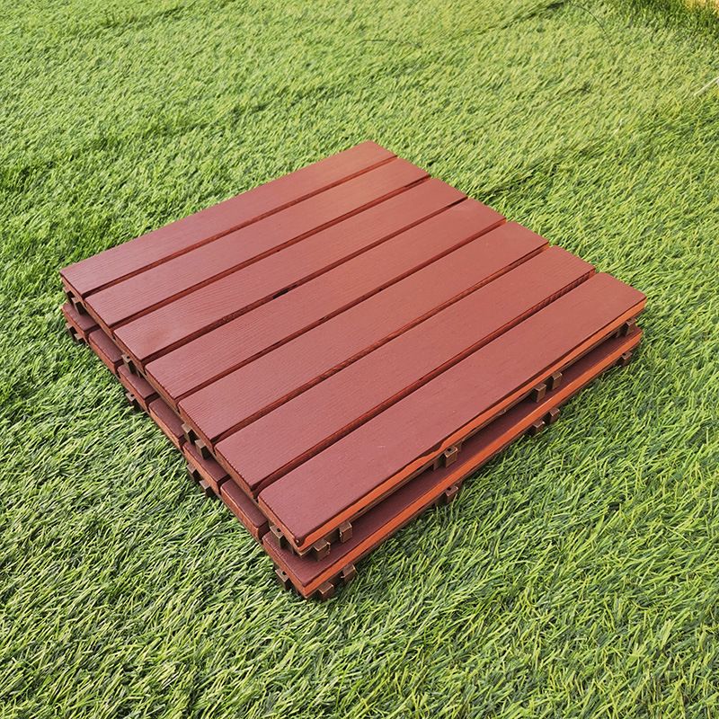Lisslune | Red 6-Slat Square Wood Deck Tiles Snap-Fit Installation Floor Tiles