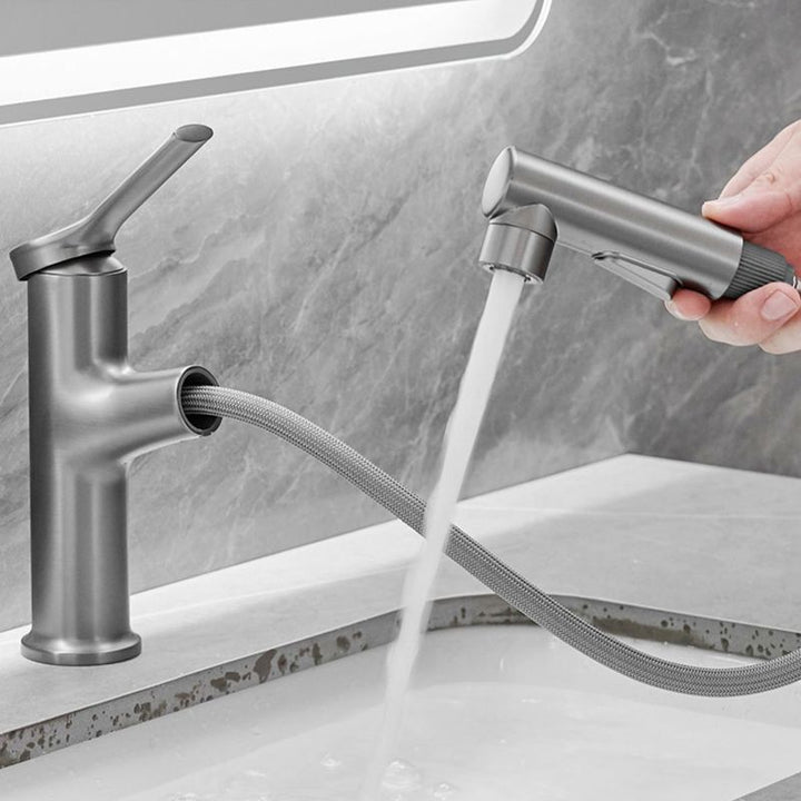 Lisslune | Modern Style Extendable Vessel Faucet Single Handle Low Arc Copper Vessel Faucet