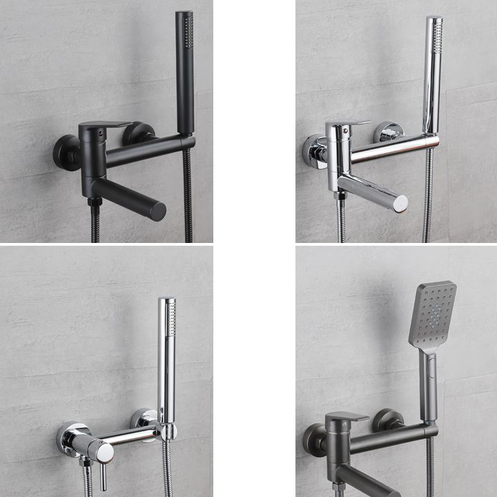 Lisslune | Lever Handle Bathtub Faucet Wall Mount Shower Hose Swivel Spout Bathtub Filling with Hand Shower