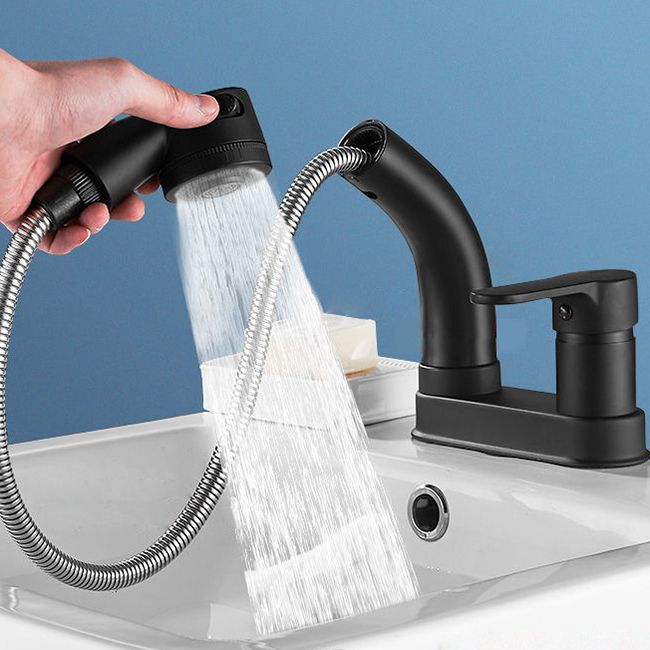 Lisslune | Modern Style Sink Faucet Copper Handle Low Arch Pull-out Sink Faucet