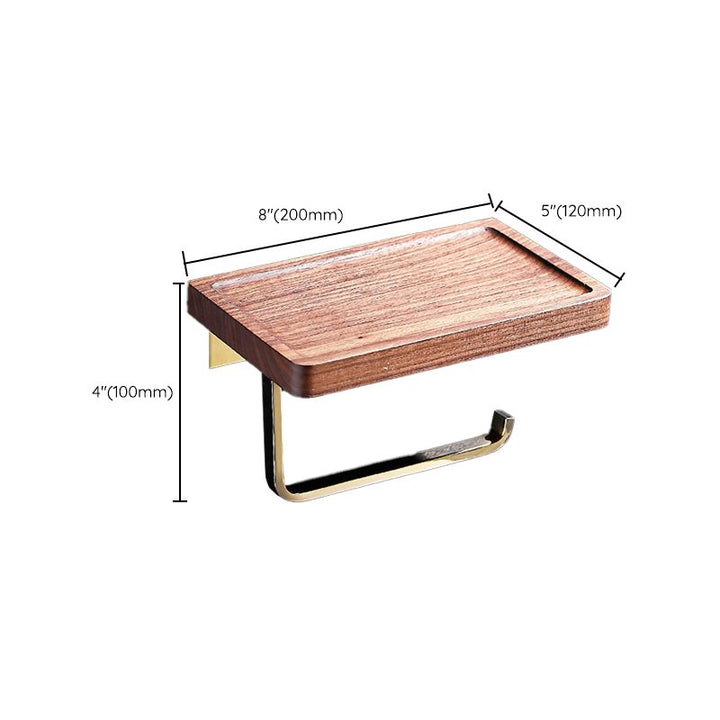 Lisslune | Polished Brass Bathroom Hardware Set Metal & Wood Bathroom Set with Bath Shelf/Towel Bar