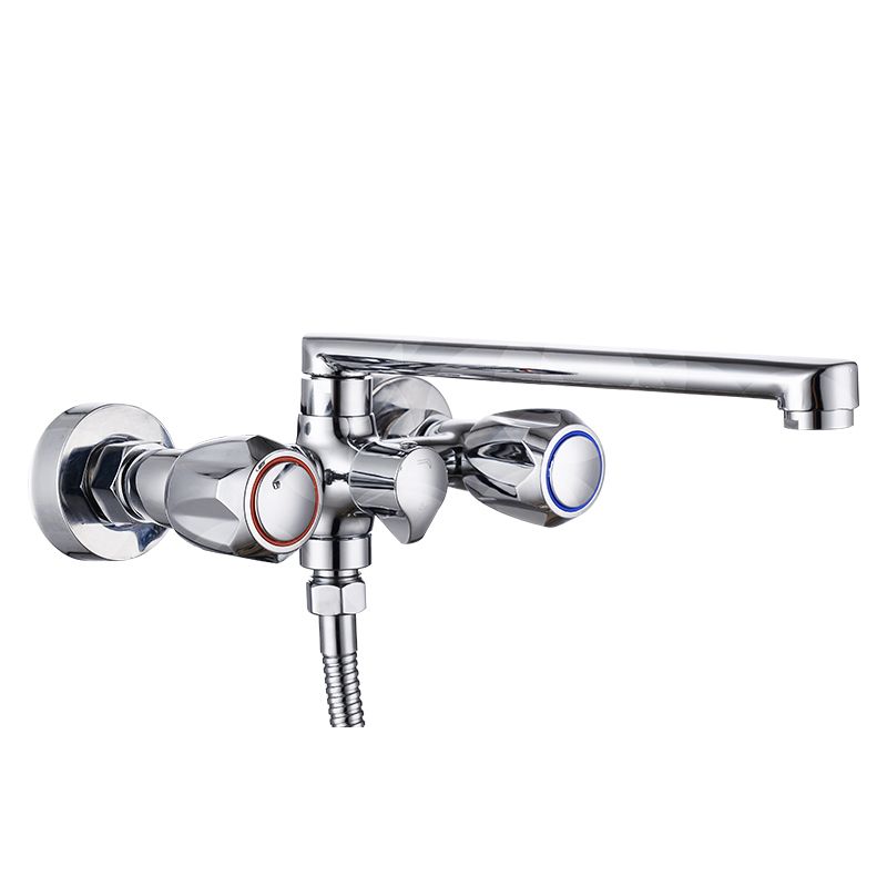 Lisslune | Contemporary Bathtub Faucet Trim Chrome Wall-Mounted Swivel Spout with Hand Shower