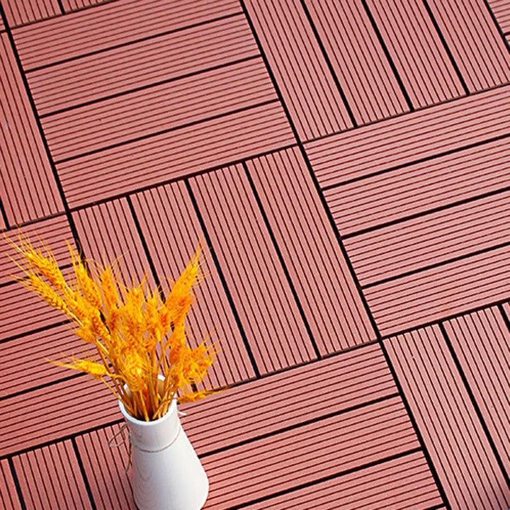 Lisslune | 12" X 12" 4-Slat Square Deck/Patio Floor Tiles Snap Installation Floor Plank Tiles