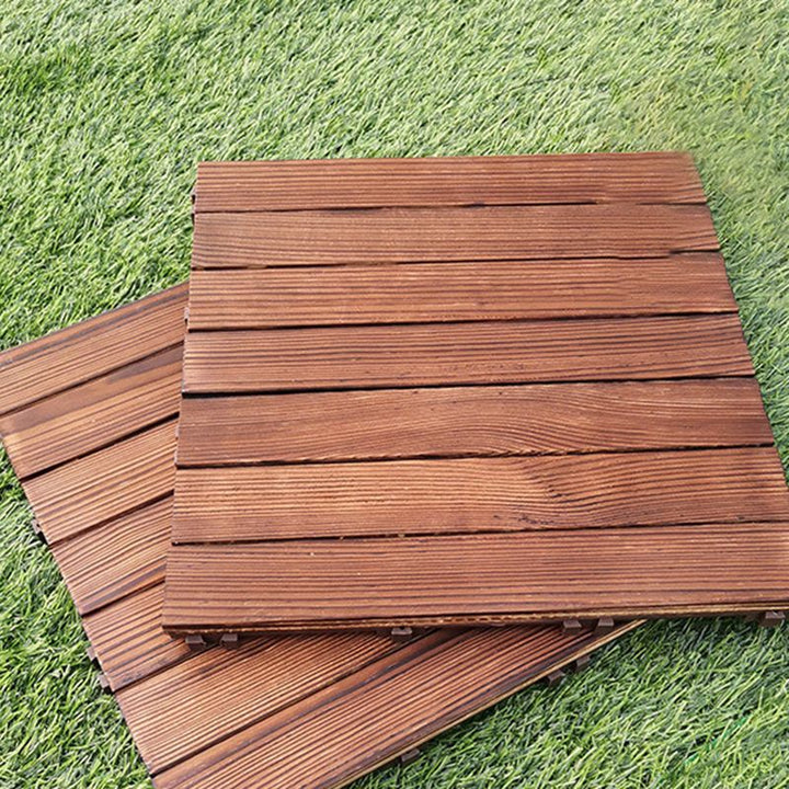 Lisslune | 7-Slat Square Wooden Terrace Tiles Click Installation Outdoor Floor Tiles