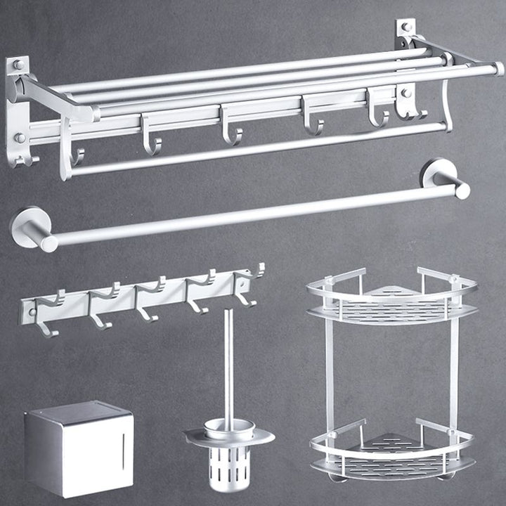 Lisslune | Silver Modern Bathroom Accessory Set with Bath Shelf/Towel Holder & Bathrobe Hook
