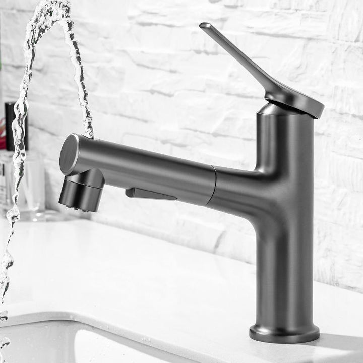 Lisslune | Extendable simple bathroom sink faucet 1 hole single lever faucet
