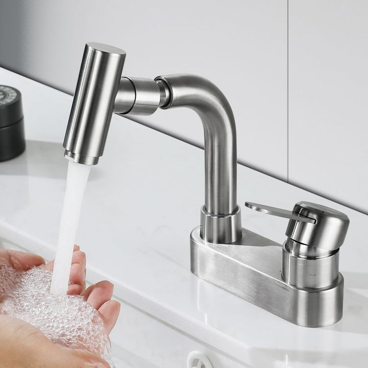 Lisslune | Center connection bathroom faucet stainless steel lever handle 2 holes swivel sink faucet