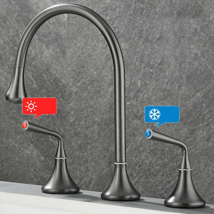 Lisslune | Double Handle Tub Filler Deck Mounted High Arc Brass Modern Roman Tub Filler