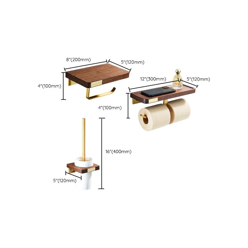 Lisslune | 6-piece walnut bathroom accessory set metal gold bath hardware set