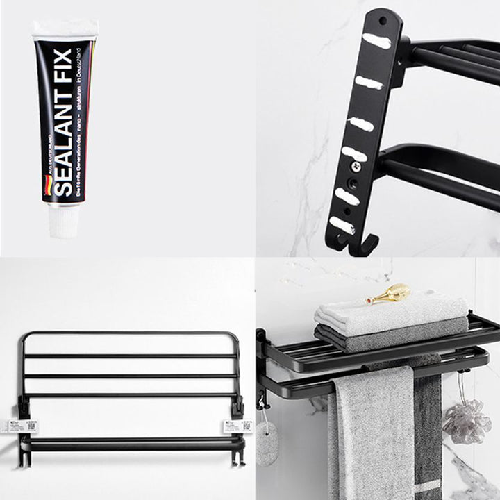 Lisslune | Modern Aluminum Bathroom Accessory Set Matte Black Bathroom Shelf/Towel Holder/Paper Holder