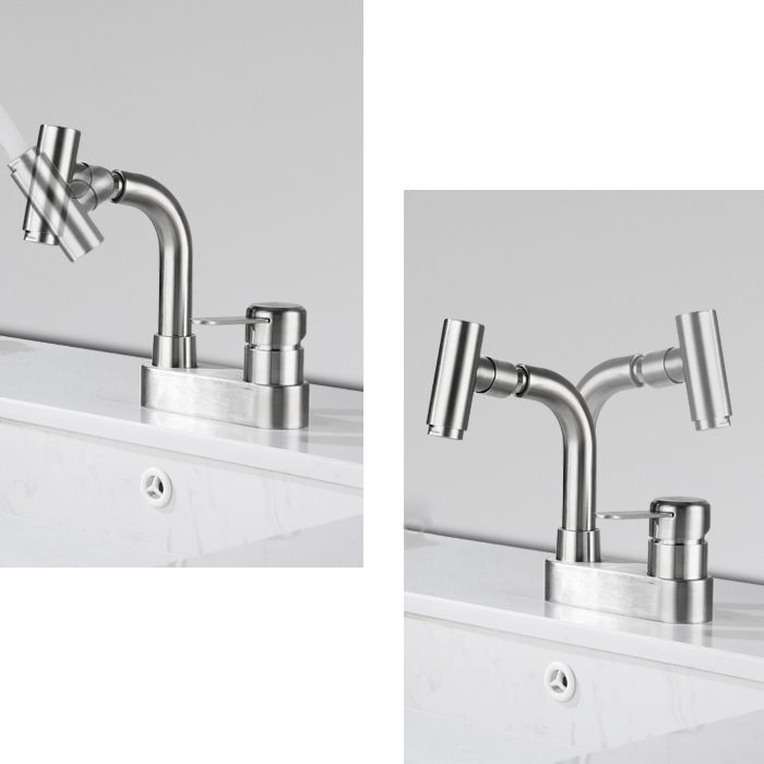Lisslune | Center connection bathroom faucet stainless steel lever handle 2 holes swivel sink faucet