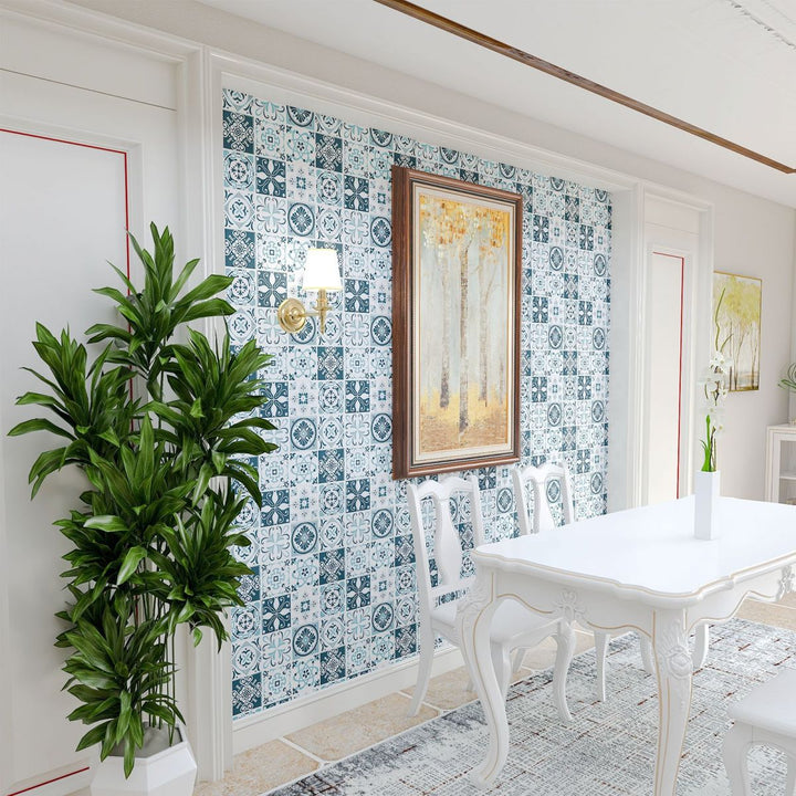 Lisslune | Plastic Peel & Stick Tile Square Stain-Resistant Wallpaper for Back Wall