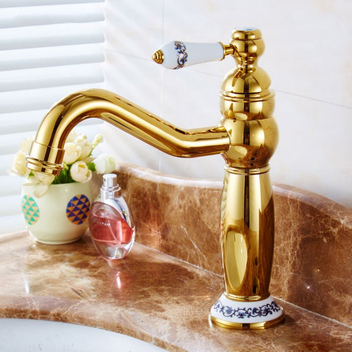 Lisslune | Glam Vessel Faucet Swivel Spout Lever Handle Sink Faucet