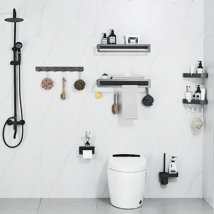 Lisslune | 7-piece Bathroom Hardware Set Matte Black/Grey with Bath Shelf/Towel Holder/Bath Towel Hook