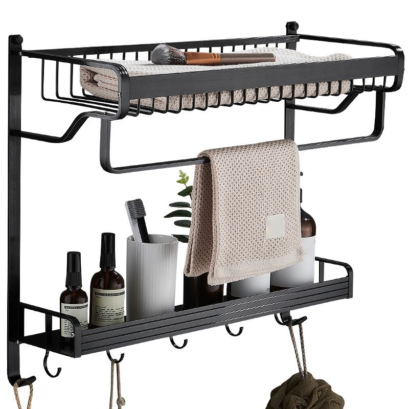Lisslune | Black / Silver Bathroom Accessories Aluminium Hardware Set Bathroom Shelf
