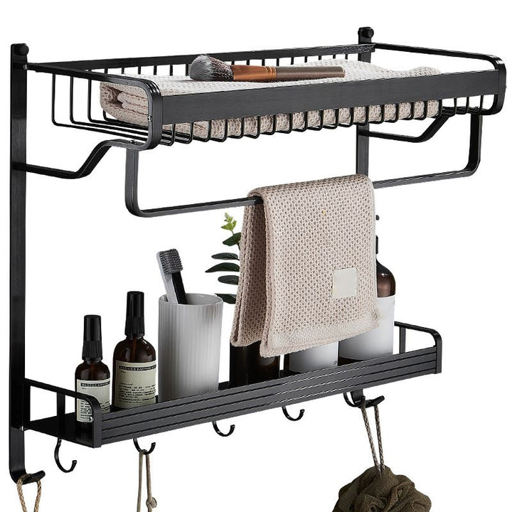 Lisslune | Black / Silver Bathroom Accessories Aluminium Hardware Set Bathroom Shelf