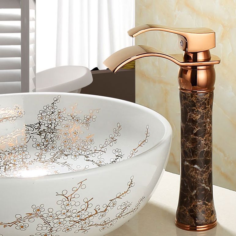 Lisslune | Wall-mounted Copper Roman Bath Faucet Low Arc Roman Bath Faucet Set with Jade