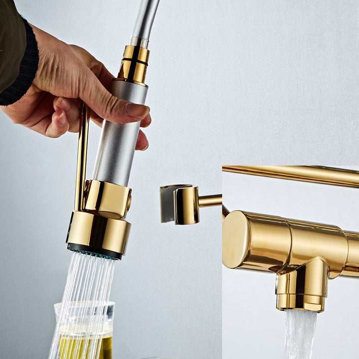 Lisslune | Glam Basin faucet Brass lever fittings Spring neck three-way outlet Bathroom sink faucet