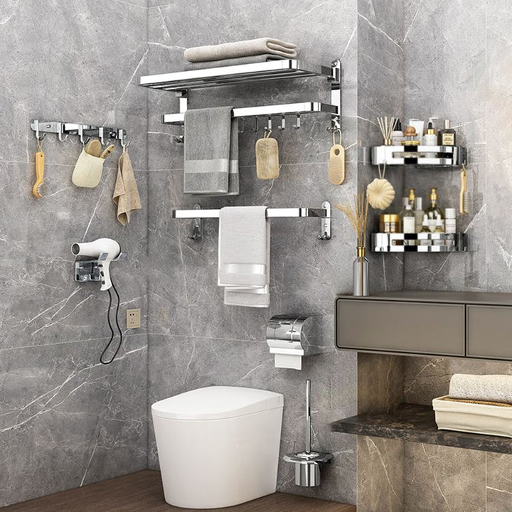 Lisslune | Modern Bathroom Accessory Set Silver Metal Bathroom Accessory