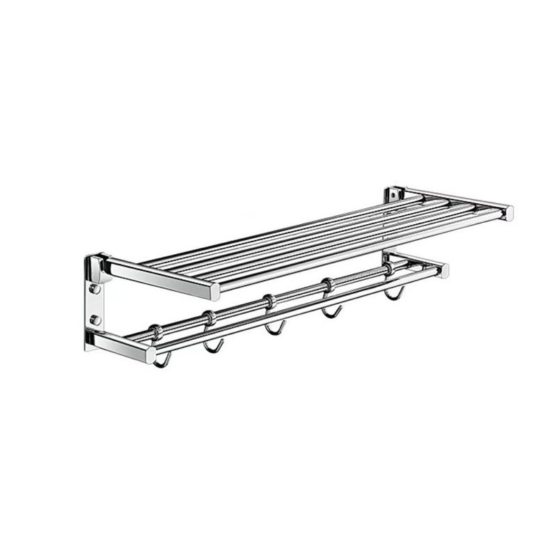 Lisslune | Polished Chrome Modern Bathroom Accessory Set Silver Towel Holder/Bath Shelf