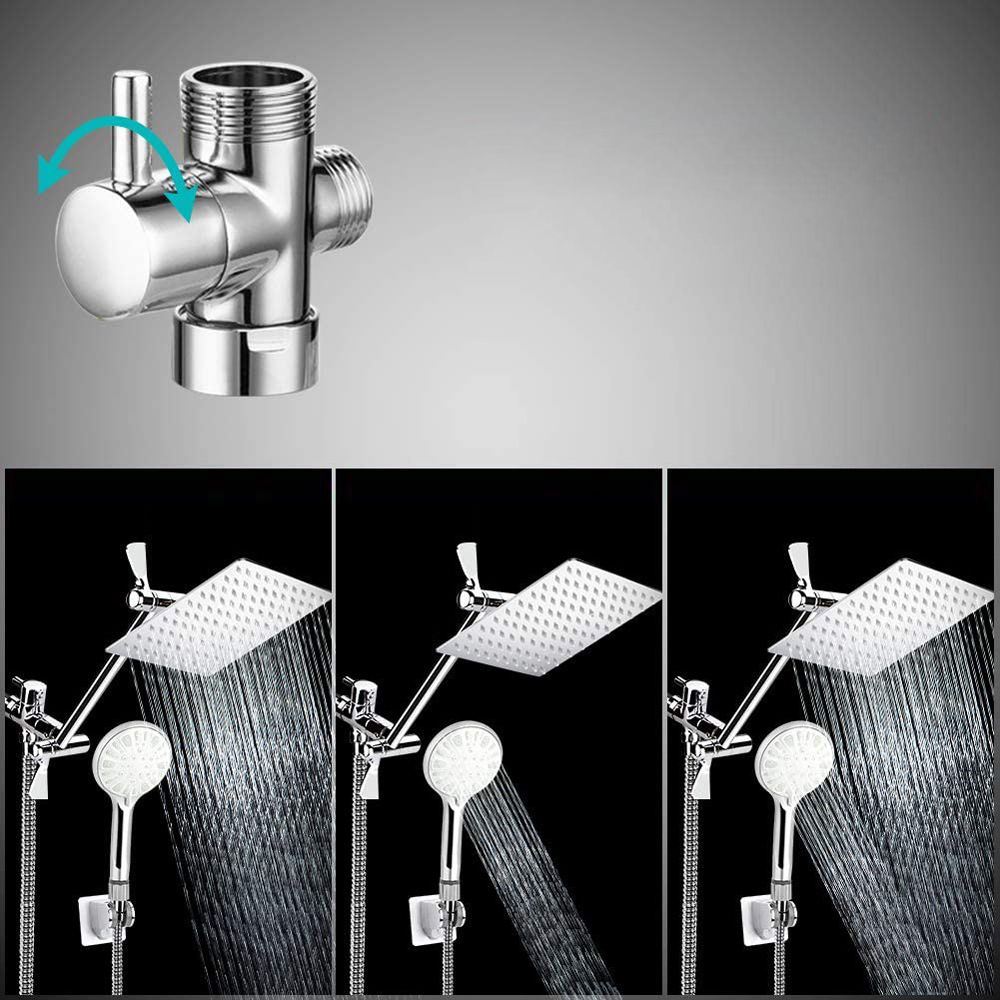 Lisslune | Modern Dual Shower Head Square High Arc Shower Head in Silver