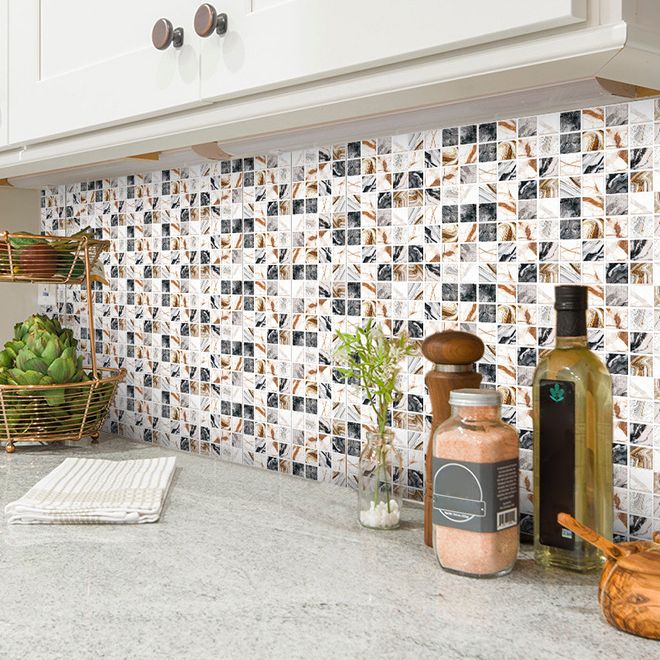 Lisslune | Peel & Stick Mosaic Tile Plastic Square Stain-Resistant Peel and Stick Tiles for Shower