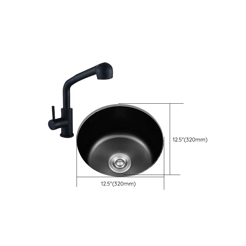 Lisslune | Stainless Steel Round Sink in Black Single Basin Undermount Sink with Basket Strainer
