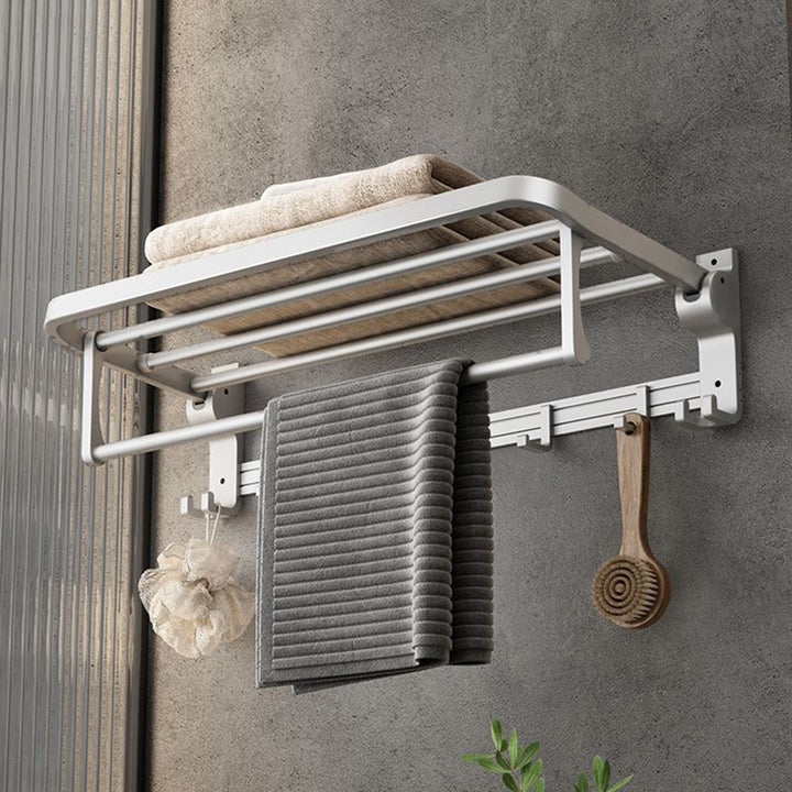 Lisslune | Contemporary Silver Metal Bathroom Fixture Set with Triangle Bathroom Shelf