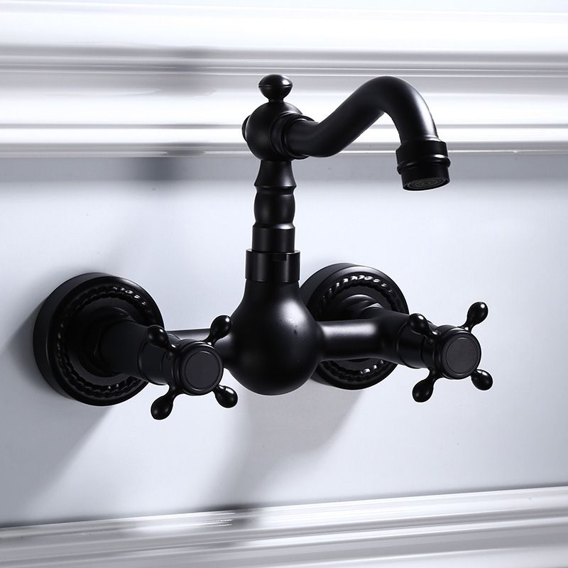 Lisslune | Black Wall-Mounted Bathroom Faucet American Classic Widespread Sink Faucet