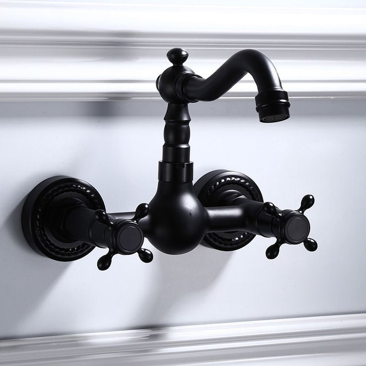 Lisslune | Black Wall-Mounted Bathroom Faucet American Classic Widespread Sink Faucet
