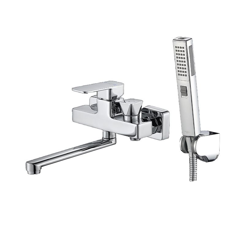 Lisslune | Wall Mounted Bathtub Faucet Trim Polished Chrome Swivel Spout with Hand Shower