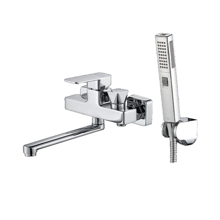 Lisslune | Wall Mounted Bathtub Faucet Trim Polished Chrome Swivel Spout with Hand Shower