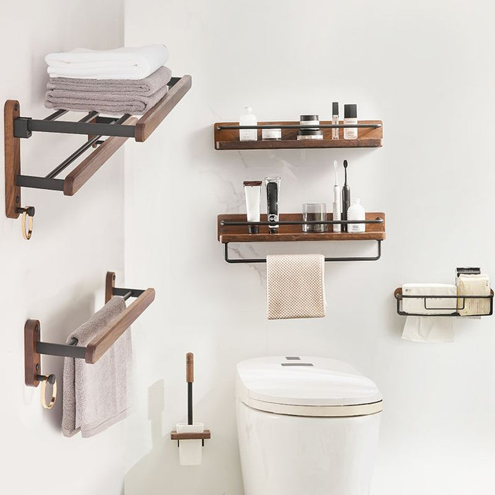 Lisslune | Modern Bathroom Accessories Set Aluminium & Wood Bathroom Fittings Set