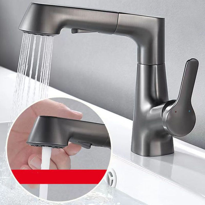 Lisslune | Modern Sink Faucet Lever Handle Copper Low Arc Pull-down Sink Faucet