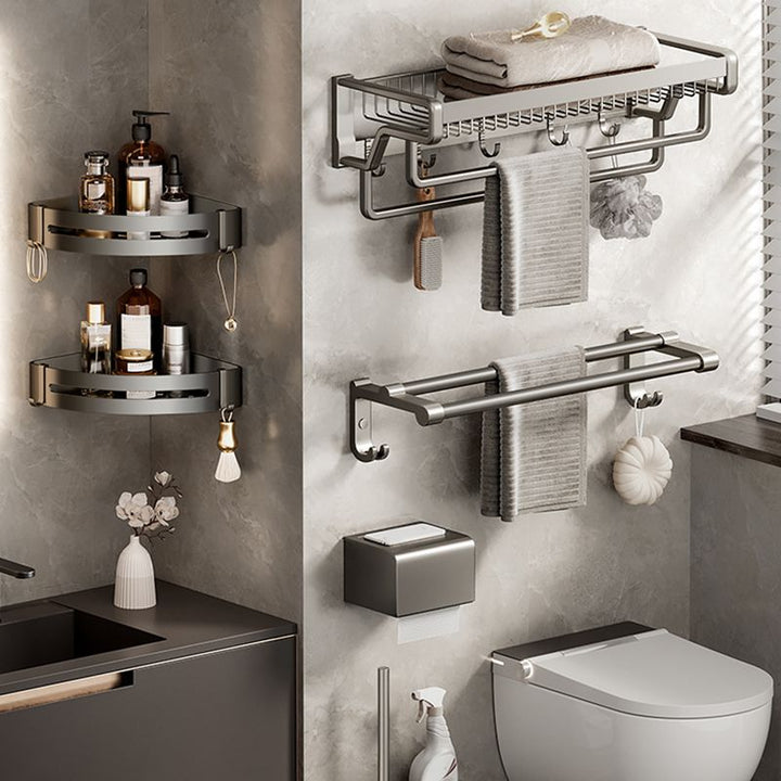 Lisslune | Contemporary bathroom accessory set made of matte stainless steel-aluminum with bathrobe hook/towel rail