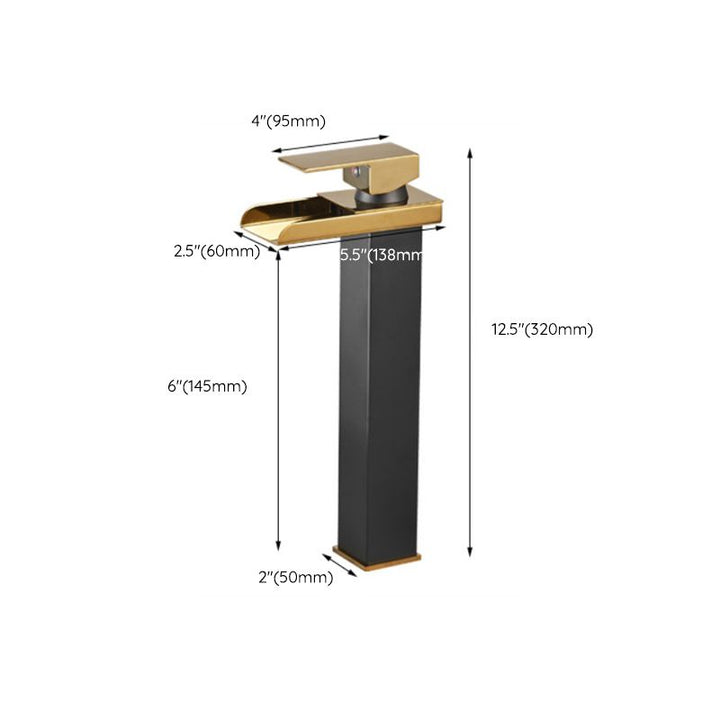 Lisslune | Waterfall Outlet Vase Sink Faucet Lever Handle Square Vase Sink Faucet