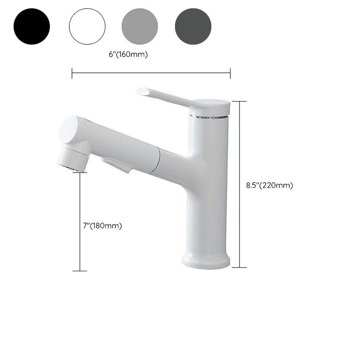 Lisslune | Modern sink faucet copper 1-handle low arc pull-out sink faucet for bathroom