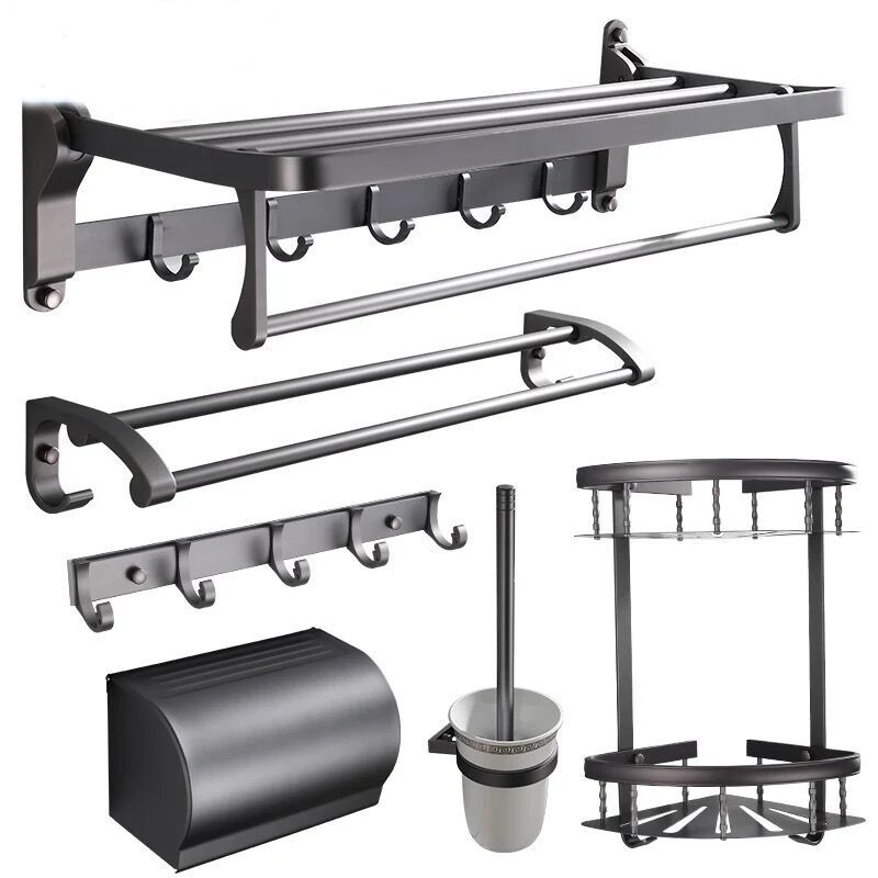 Skorter | Modern 5/6-piece bathroom accessory set with bathroom shelf/robe hooks/towel bar