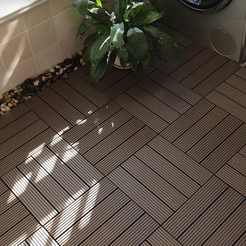 Lisslune | 12" X 12" PVC 6-Slat Square Patio Tiles Snap Fit Installation Outdoor Floor Tiles