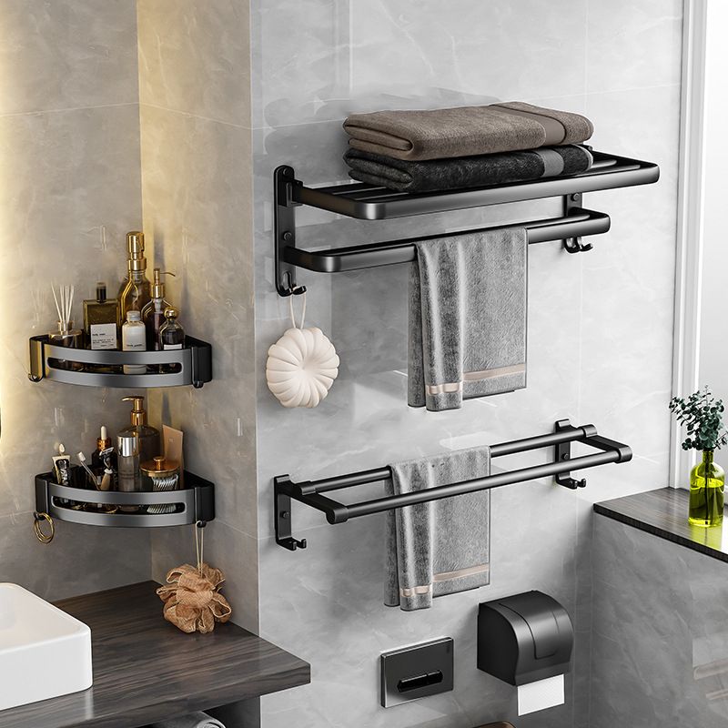 Lisslune | Black Aluminum Bathroom Accessory Set Modern Bathroom Shelf / Towel Bar & Paper Holder