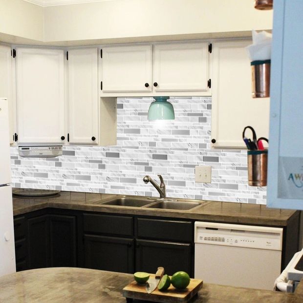 Lisslune | Peel & Stick Subway Tile Stain Resistant Plastic Rectangle Peel and Stick Tile 2-Pack