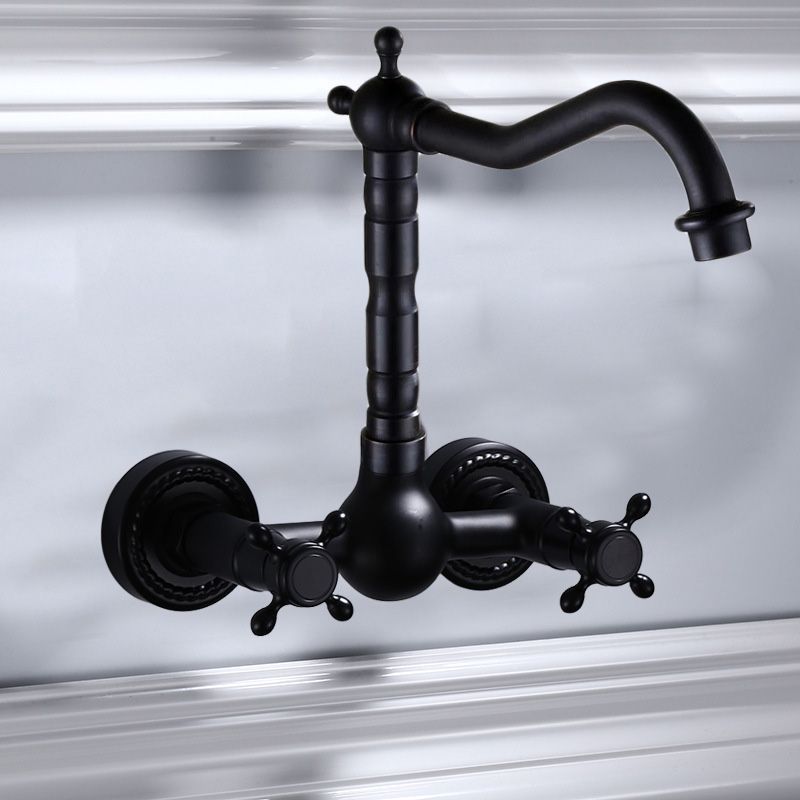 Lisslune | Black Wall-Mounted Bathroom Faucet American Classic Widespread Sink Faucet