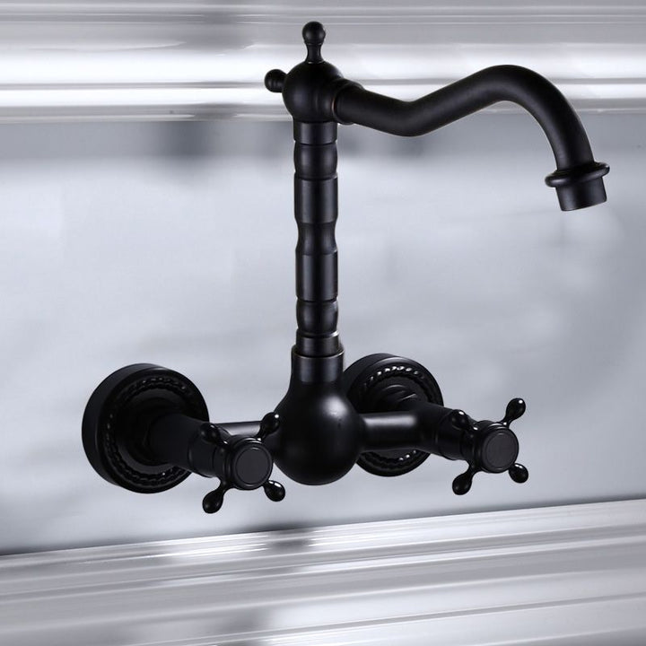 Lisslune | Black Wall-Mounted Bathroom Faucet American Classic Widespread Sink Faucet