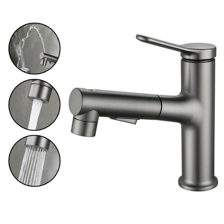 Lisslune | Extendable Bathroom Faucet Brass Modern Faucet with Water Hose