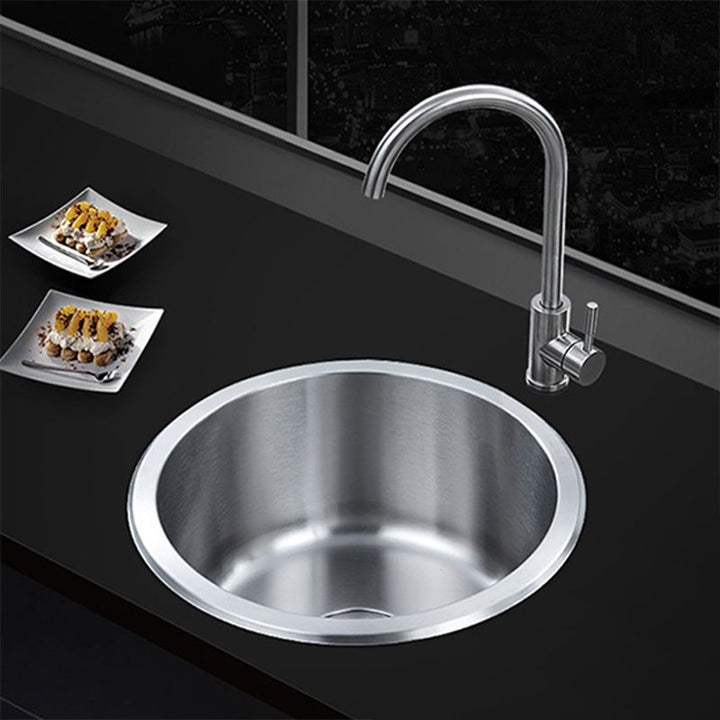 Lisslune | Contemporary Single Basin Kitchen Sink Round Stainless Steel Sink with Drain Strainer Set