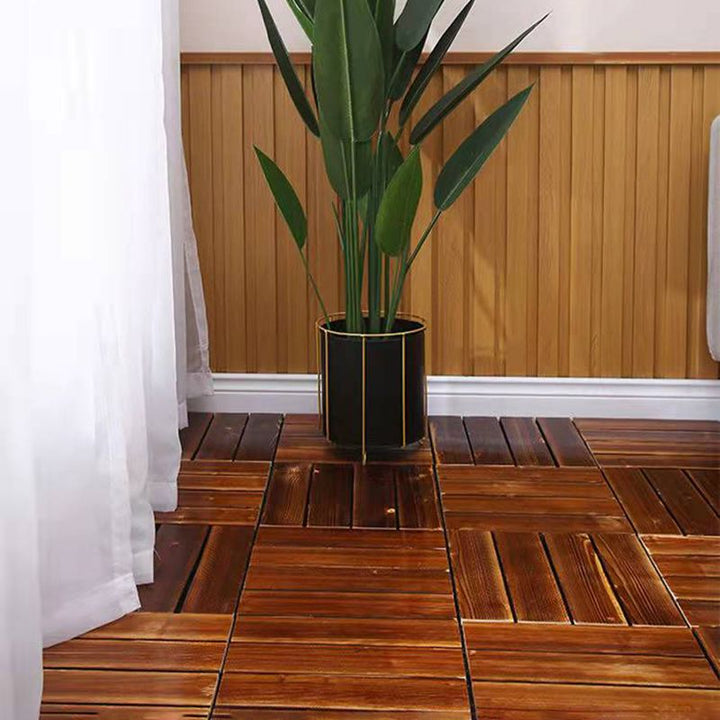Lisslune | 4-Slat Wood Floor Tiles Interlocking Installation Floor Tiles