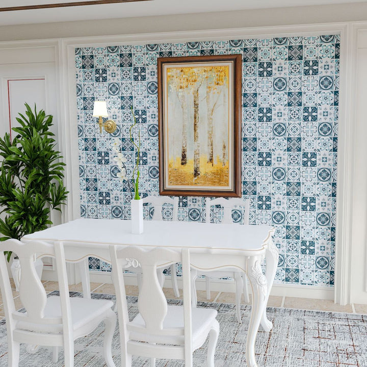 Lisslune | Plastic Peel & Stick Tile Square Stain-Resistant Wallpaper for Back Wall