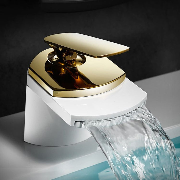 Lisslune | Bathroom Sink Faucet Lever Handle Brass Waterfall Spout Sink Faucet