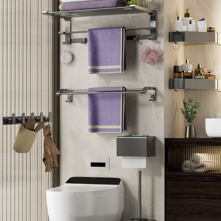 Lisslune | Modern Gray Bathroom Accessory Set Bathroom Shelf Towel Bar Bathroom Accessory Set