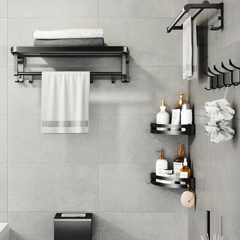 Lisslune | Contemporary bathroom accessory set with black finish and bath shelf/towel bar